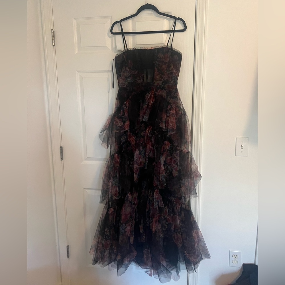 BCBG Oly Tiered Ruffle Tulle Evening